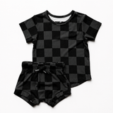Bummie Two Piece Set in Black + Charcoal Checkered