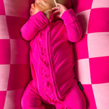 Ruffled Bamboo Zippy Sleeper in Hottest Pink