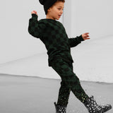 Organic Ribbed Set in Smoke + Midnight Emerald