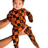 Bamboo Zippy Sleeper in Jack-O Lantern Checkered