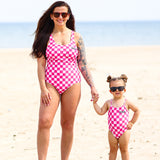 UPF50+ Women's One Piece Swimsuit in Bubble Gum Checkered
