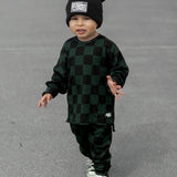 Organic Ribbed Set in Smoke + Midnight Emerald