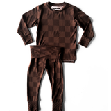 Bamboo Two Piece Set in Espresso Checkered