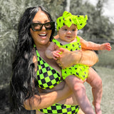 UPF50+ Women's Reversible Bikini in Neon Electric Lime x Jagger / Neon Electric Lime + Black Checkered