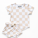 Bummie Two Piece Set in Salt + Sand Checkered