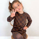Organic Ribbed Set in Espresso Checkered
