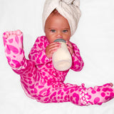 Ruffled Bamboo Zippy Sleeper in Bubble Gum Leopard