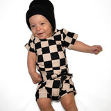 Bummie Two Piece Set in Taupe + Black Checkered