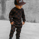 Organic Ribbed Set in Black + Cocoa Checkered