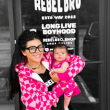 Women's Full Zip Hoodie in Bubble Gum Checkered