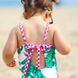 UPF50+ Girls Bow-Back One Piece Swimsuit in Palm Paradise