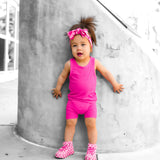 Ribbed Bamboo Biker Short in Hottest Pink