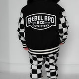 Hydro Letterman Jacket in Black + Cream Checkered