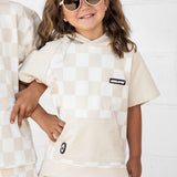 Short Sleeve Hoodie in Salt + Sand Checkered