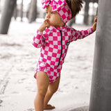 UPF50+ Swim Bow in Bubble Gum Checkered