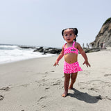 UPF50+ Retro Skirted Bikini Two Piece Swimsuit in Bubble Gum Leopard