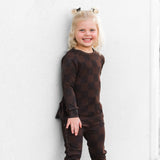 Organic Ribbed Set in Espresso Checkered