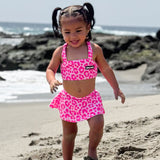 UPF50+ Retro Skirted Bikini Two Piece Swimsuit in Bubble Gum Leopard