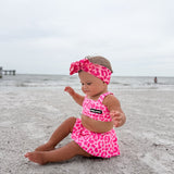 UPF50+ Retro Skirted Bikini Two Piece Swimsuit in Bubble Gum Leopard