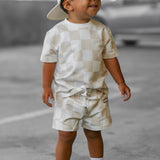 Everyday Cotton Shorts Set in Salt + Sand Checkered