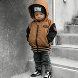Hydro Letterman Jacket in Black + Rust