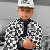 Bomber Jacket in Black + White Checkered