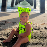 UPF50+ Girls One Piece Swimsuit in Neon Electric Lime x Jagger