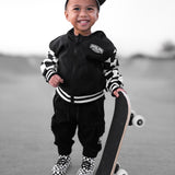 Hydro Letterman Jacket in Black + Cream Checkered