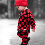 Organic Ribbed Set in Smoke + Crimson