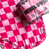 Organic Muslin Burp Clothes in Bubble Gum Checkered - 3 Pack