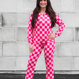 Women’s Bamboo Two Piece Set in Bubble Gum Checkered