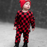 Organic Ribbed Set in Smoke + Crimson