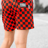 Hybrid Swim Trunks in Americana Red + Black Checkered