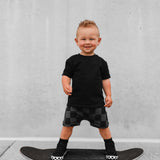 Relaxed Fit Shorts in Black + Charcoal Checkered