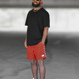 Men's Hybrid Swim Trunks in Americana Red + Black Checkered