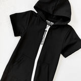Hooded Rebel Short Sleeve Romper in Black - Rebel Bro