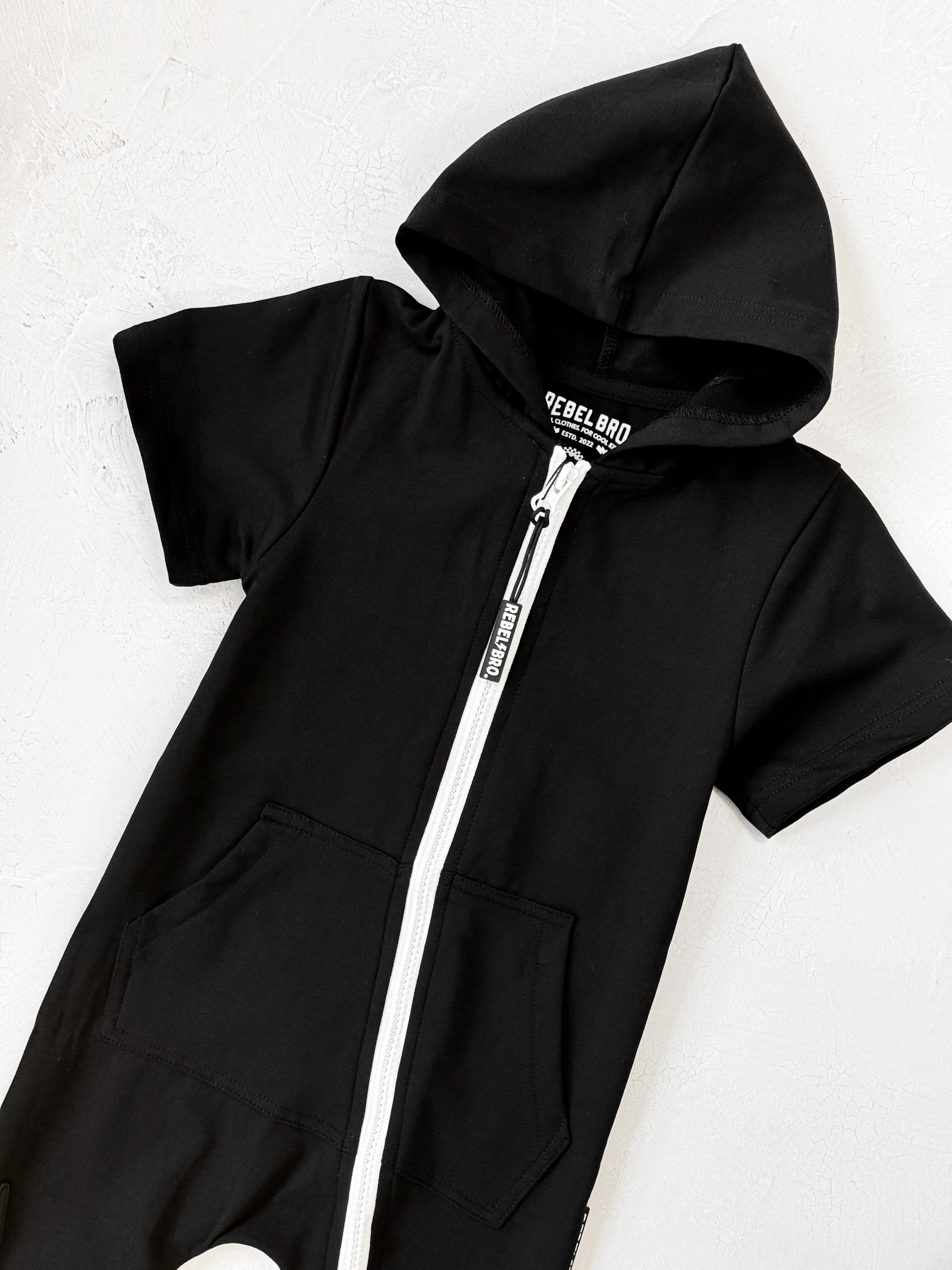 Hooded Rebel Short Sleeve Romper in Black - Rebel Bro