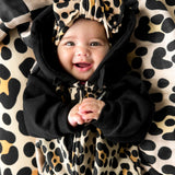 Hooded Fleece Romper in Ava (Leopard)