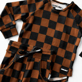 Organic Ribbed Set in Black + Rust Checkered