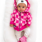 Girl's Full Zip Hoodie in Bubble Gum Checkered