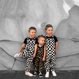 Overalls in Taupe + Black Checkered
