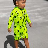 UPF50+ Boys Swim Romper in Neon Electric Lime x Jagger