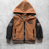Hydro Letterman Jacket in Black + Rust
