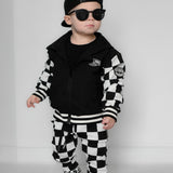 Hydro Letterman Jacket in Black + Cream Checkered