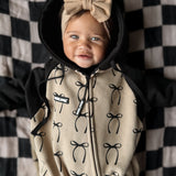 Hooded Fleece Romper in Lana (Bows)