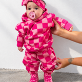 Fleece Hoodie + Sweatpants Set in Bubble Gum Checkered