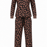 Women’s Bamboo Two Piece Set in Midnight Mocha Leopard