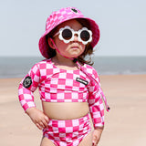 UPF50+ Cropped Two Piece Swimsuit in Bubble Gum Checkered