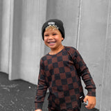 Organic Ribbed Set in Black + Cocoa Checkered