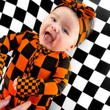 Bamboo Zippy Sleeper in Jack-O Lantern Checkered